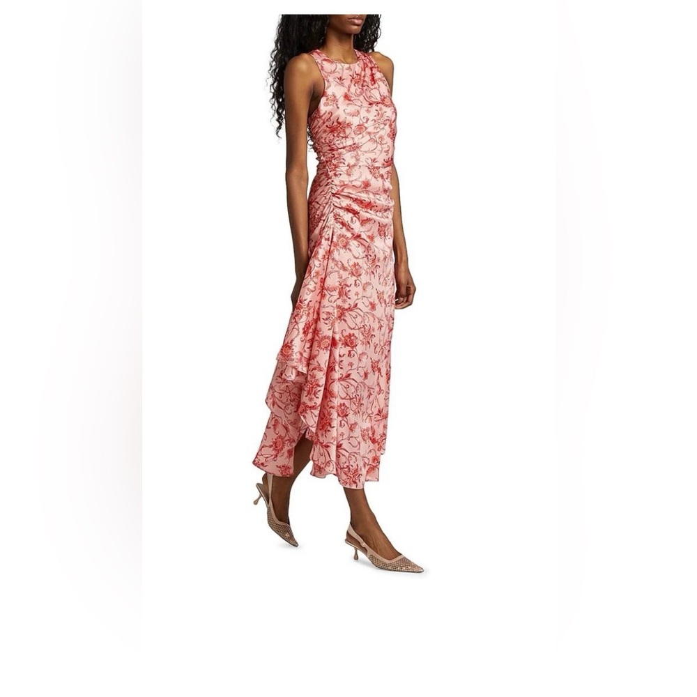 Cinq à Sept Red and White Floral Maxi Dress. Size 6. Pink Poppy. NWT
